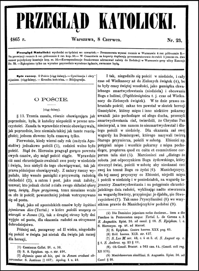 "Przegld Katolicki", 1865 r., Warszawa, 8 czerwca. Nr 23.