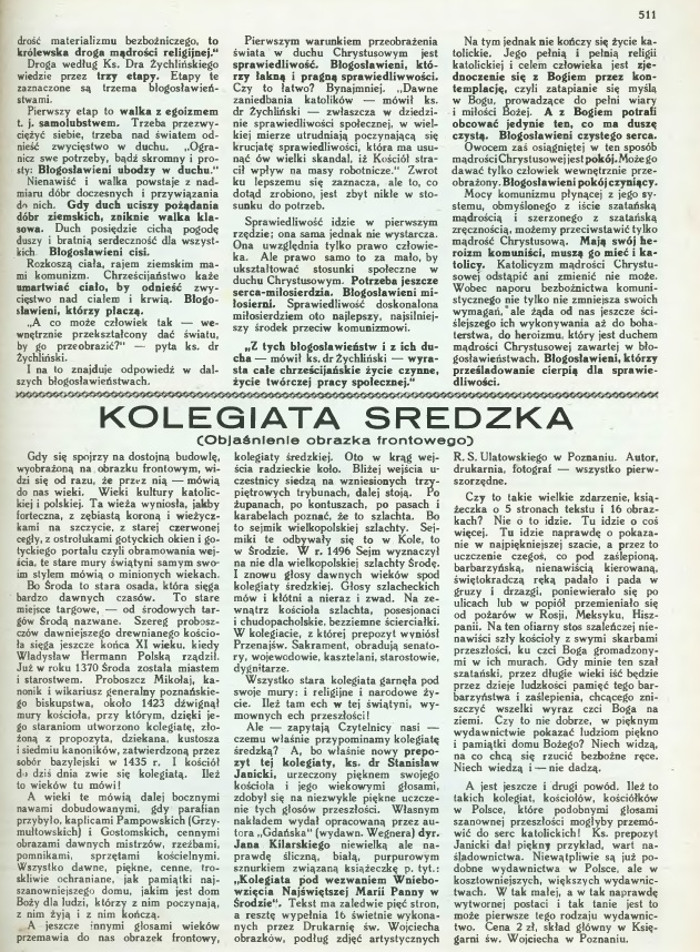 "Przewodnik Katolicki". Ilustrowany tygodnik dla rodzin katolickich. Nr 31. Rok 43. Pozna, dnia 1 sierpnia 1937 r., s. 511. (Redaktor zaoyciel X. Józef Kos, redaktor naczelny X. Fr. Forecki).