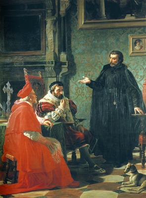 w. Piotr Kanizjusz przed cesarzem Ferdynandem i kardynaem Ottonem Truchsess von Waldburg, biskupem Augsburga.