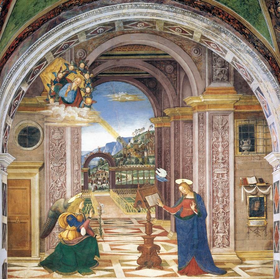 Zwiastowanie Najwietszej Maryi Panny. Bernardino Pinturicchio.