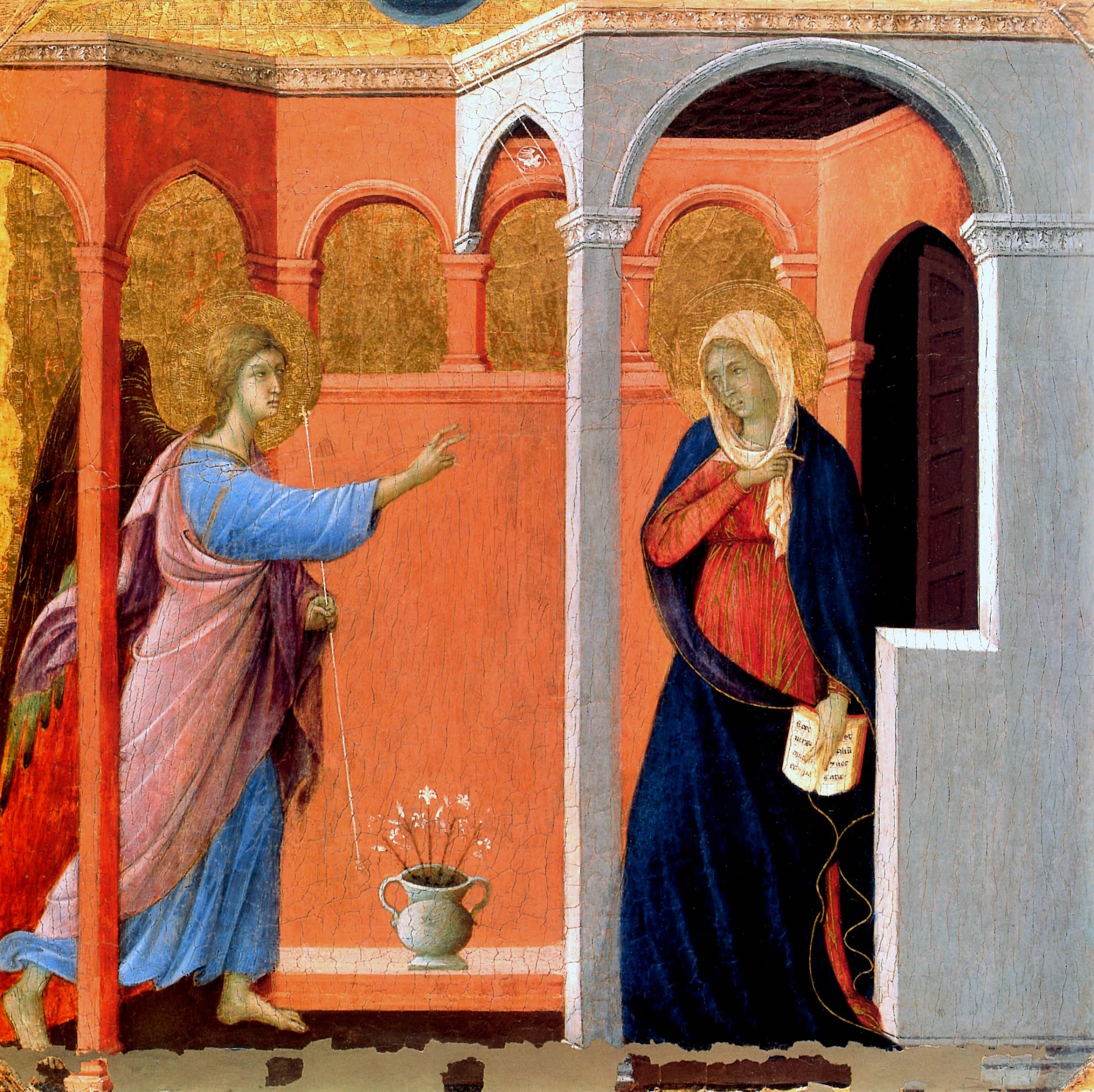 Zwiastowanie Najwitszej Maryi Pannie. Duccio di Buoninsegna.