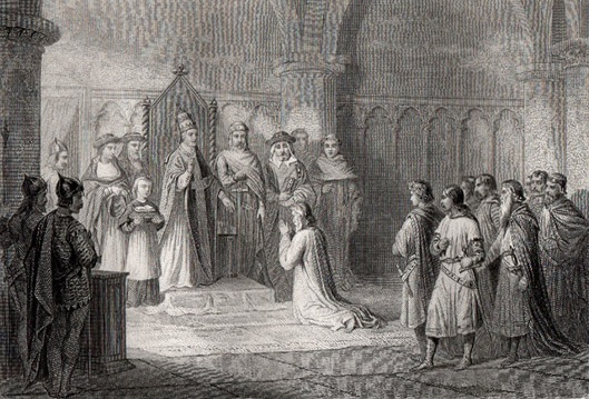 Cesarz Henryk IV klczy przed Papieem w. Grzegorzem VII.