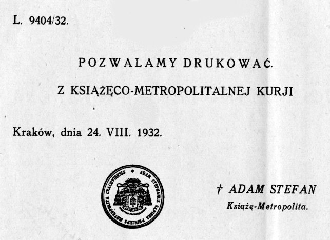 Ks. Dr. M. Sieniatycki, Prof. Uniw. Jagiell. w Krakowie, Apologetyka czyli dogmatyka fundamentalna. Kraków 1932. NAKADEM AUTORA.