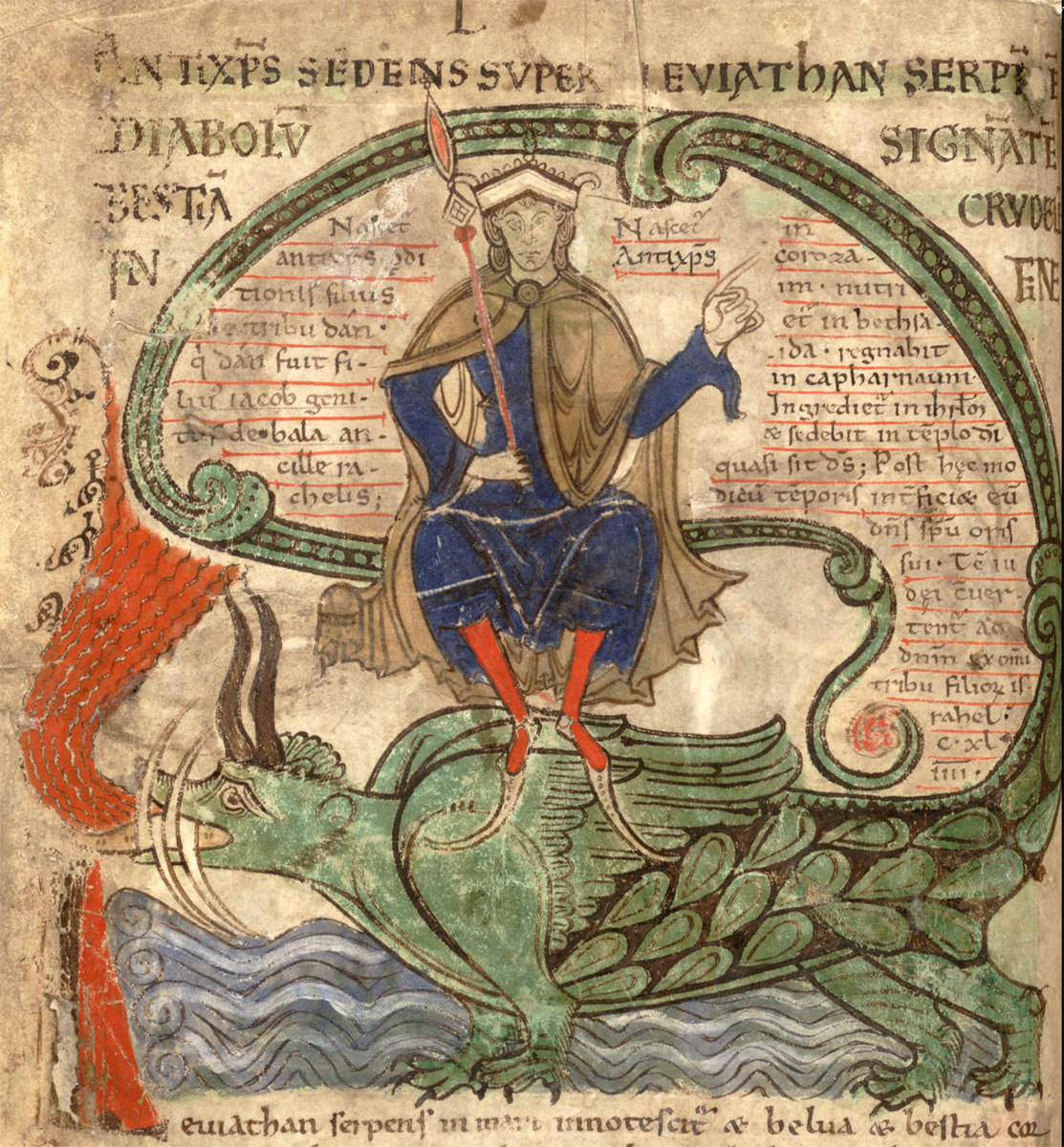 Antychryst zasiadający na Lewiatanie. Liber floridus, XII wiek.