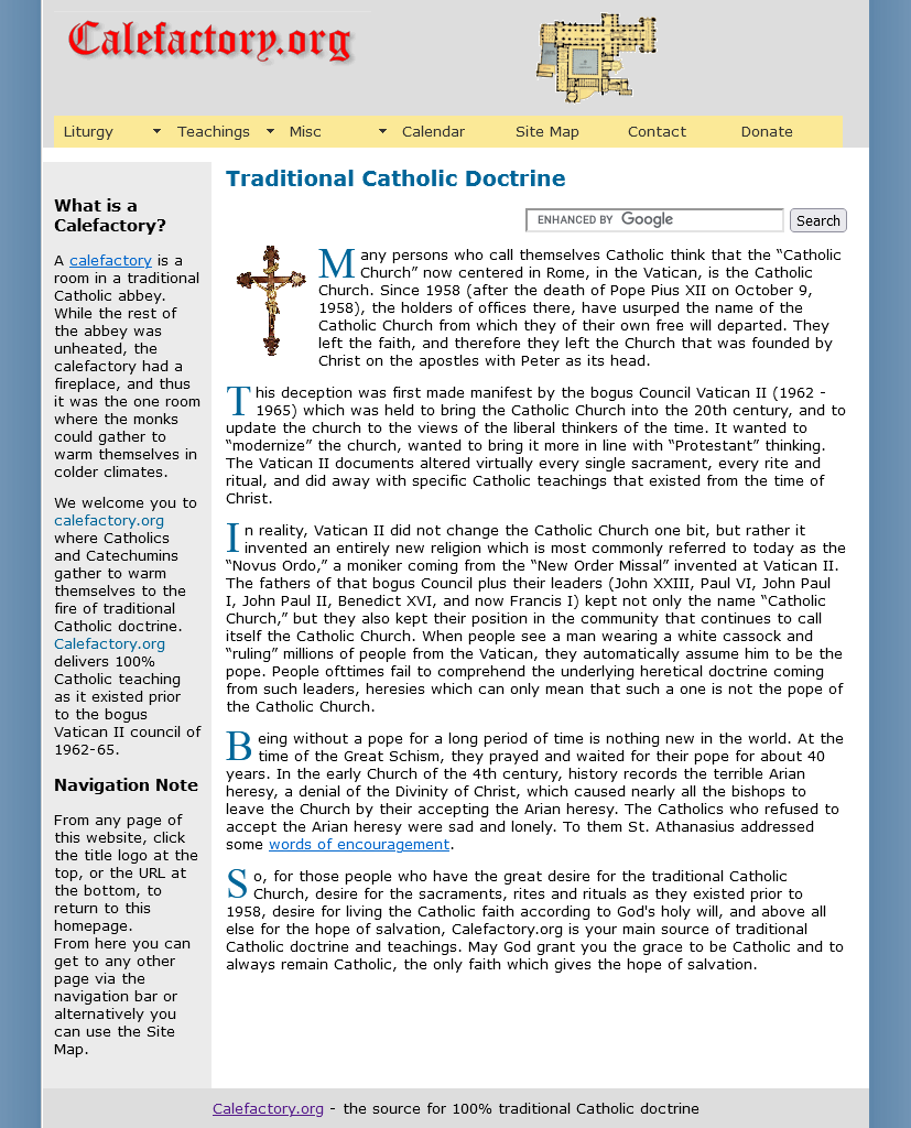 Calefactory.org. Traditional Catholic Doctrine.