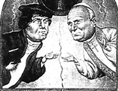 Dwaj herezjarchowie: Marcin Luter i pseudopapież Karol Wojtyła.