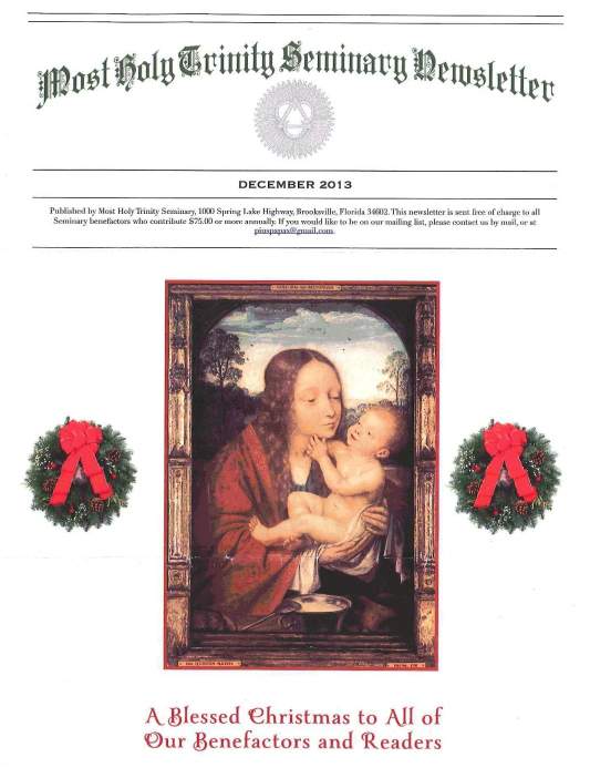 "Most Holy Trinity Seminary Newsletter", December 2013