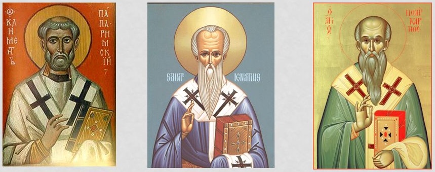 Ojcowie Apostolscy - św. Klemens Rzymski, św Ignacy Antiocheński, św. Polikarp ze Smyrny.