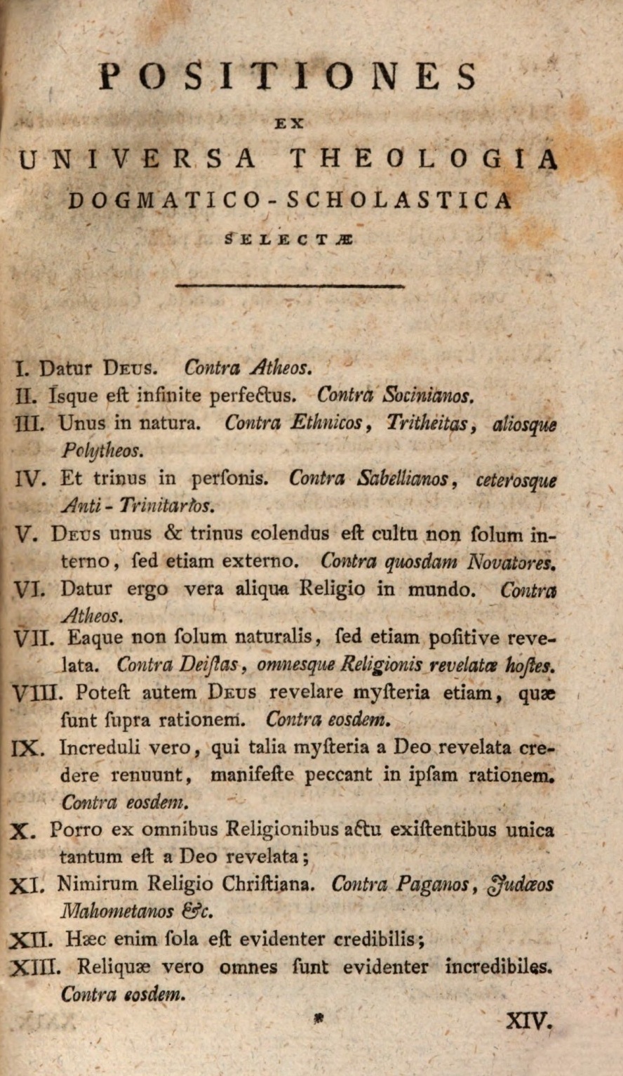 Positiones ex universa Theologia dogmatico-scholastica selectae.