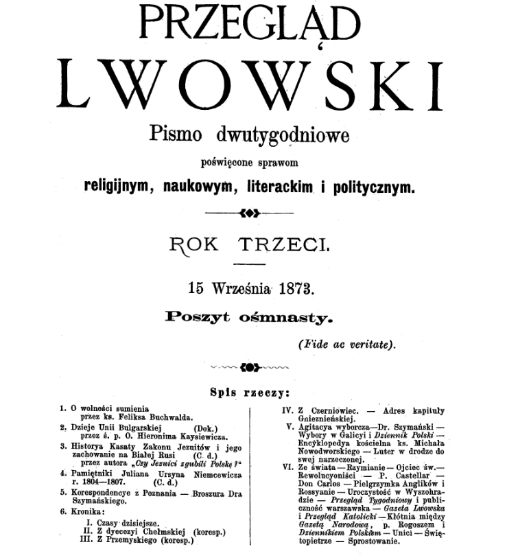 "Przegląd Lwowski". Rok trzeci. 1873. Poszyt osiemnasty.