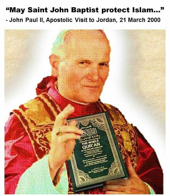Pseudopapież Jan Paweł II manifestuje swoją apostazję popierając islam