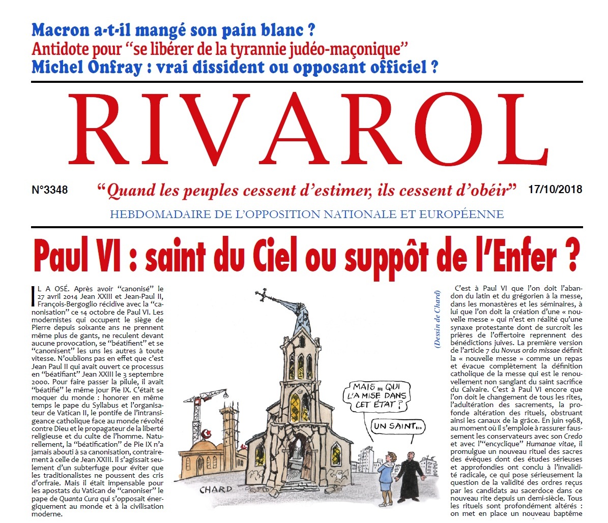 "Rivarol", 17 octobre 2018, N. 3348.