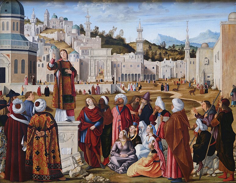 w. Szczepan gosi kazanie w Jerozolimie. Vittore Carpaccio.