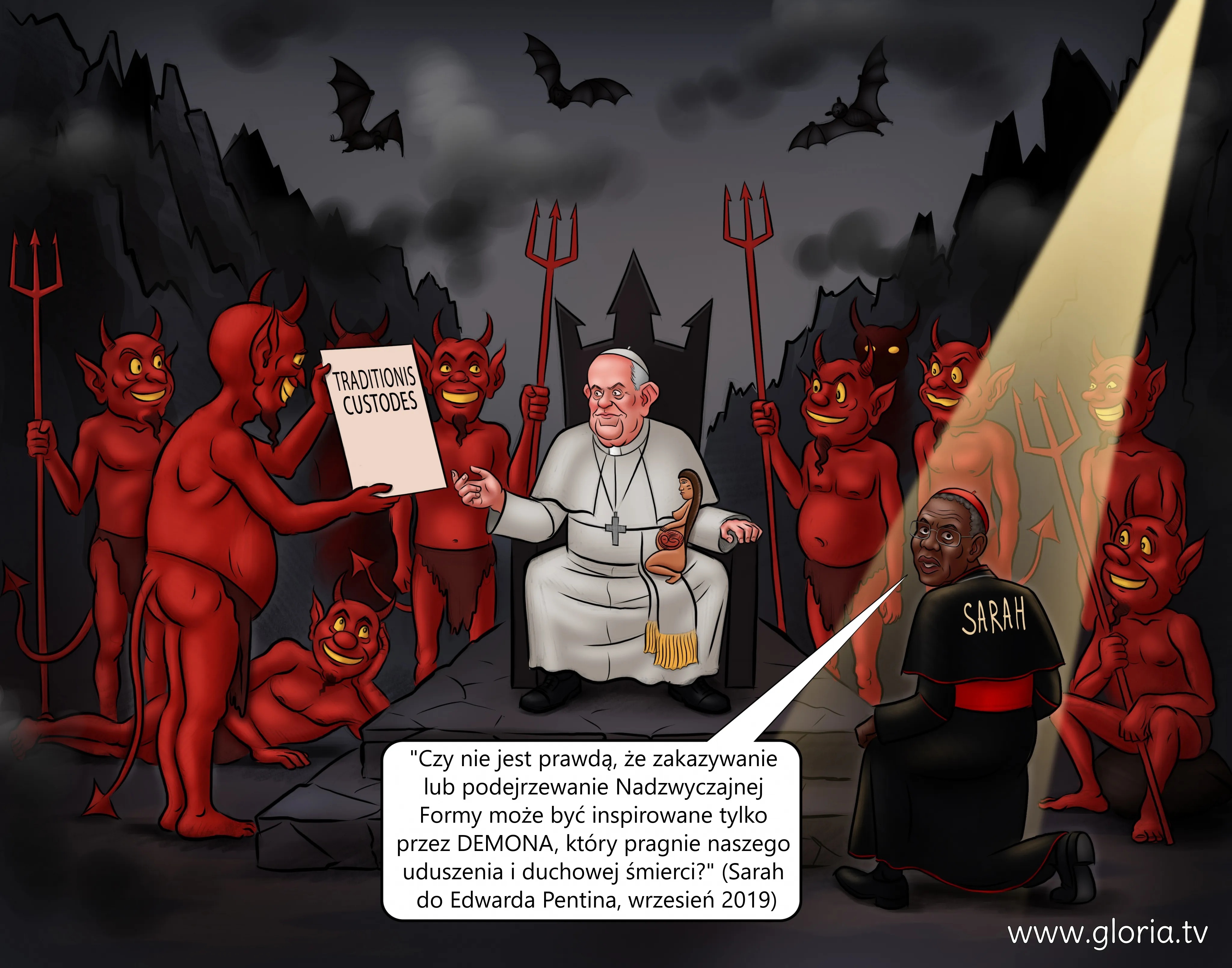 Traditionis custodes. Antypapież Franciszek-Bergoglio z diabłami.
