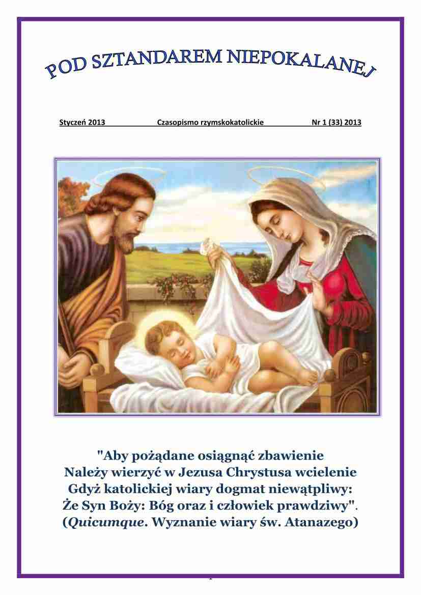 "Pod Sztandarem Niepokalanej". Nr 33. Styczeń 2013. Czasopismo rzymskokatolickie.